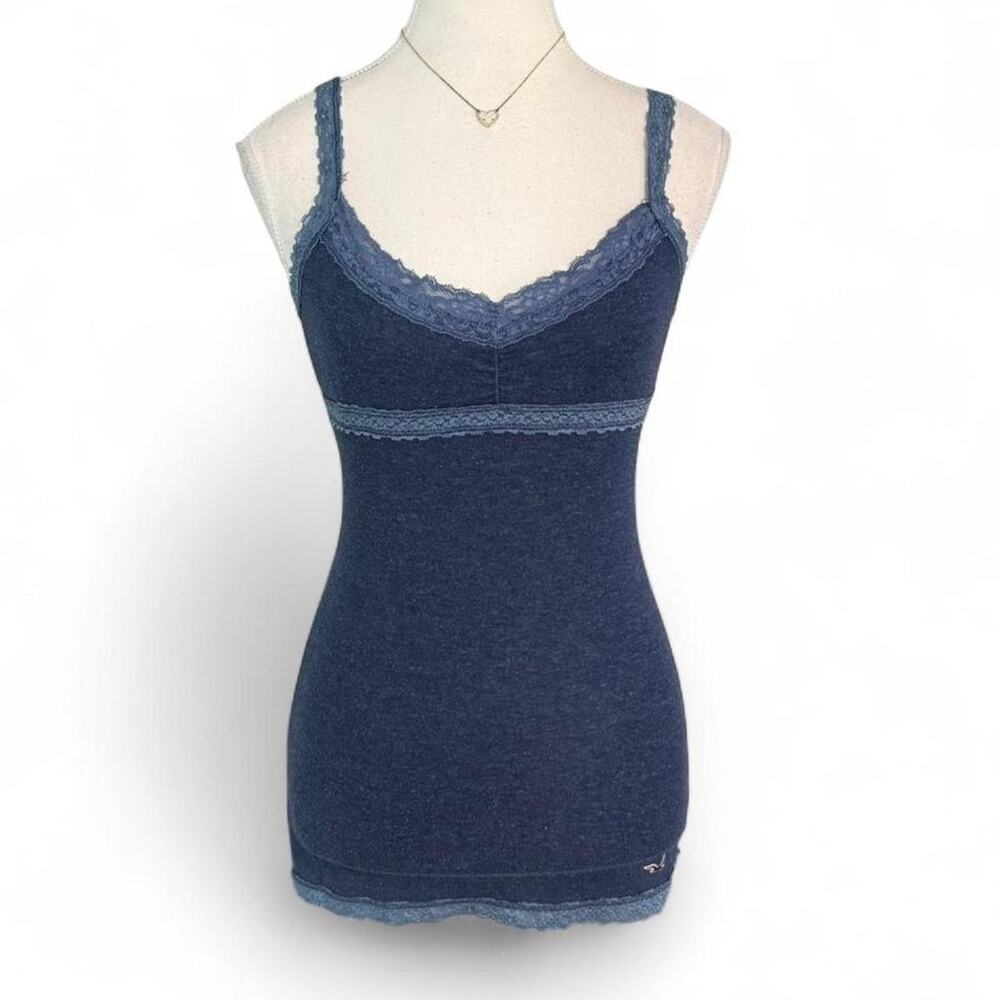 Hollister Lace Blue Y2K 2000s Vintage Fitted Tank Top Size M